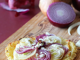 Tarte rose au millet, feta & oignons roses