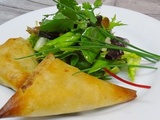 Bricks au thon, avocat, fromage ail et fines herbes et salade fraîcheur