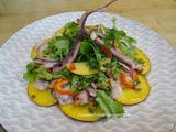 Carpaccio de Poulpe, nectarine, roquette, sauce Chimichurri