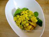 Coquillettes poulet, courgette, petits pois, curcuma et basilic