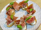 Crostini Mozzarella, jambon de Parme, figues