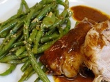 Cuisse de dinde marinée haricots vert sésame, noix de cajou