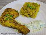 Cuisses de poulet à l'orientale et son riz épicé, sauce au fromage blanc