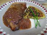 Faux filets boeuf maturé, sauce vigneronne et galette de pommes de terre ciboulette