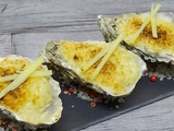 Huîtres gratinées poireaux, gingembre et wasabi