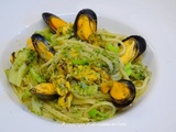 Lunguine aux brocolis, moules, piment d'Espelette et citron