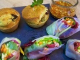 Muffins au chèvre à la provençale et Rouleaux de printemps au magret de canard