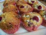 Muffins aux framboises, pépites chocolat blanc et pépites chocolat noir