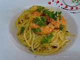 Spaghettis aux gambas, sauce façon bisque