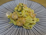 Tagliatelles aux crevettes sauvages, sauce crème thym, Marsala et piment d'Espelette