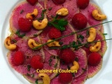 Carpaccio de radis asiatique, framboises