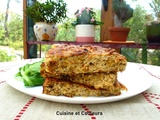 Carrés de gâteau aubergines/brousse/lentilles corail