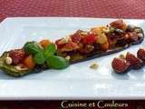 Comme une bruschetta : Aubergine frite & salsa de figues