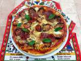 Pizza au levain, coulis de poivrons rouges et tomates confites