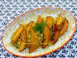 Riz sauté aux amandes et curry, mangues rôties