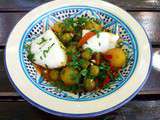 Tajine aux poivrons/olives farcies/pommes de terre et cabillaud