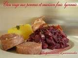 Chou rouge aux pommes et saucisson frais Lyonnais (Plat familial)