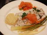 Escalopes de poulet, tagliatelles de légumes et crème de chou-fleur