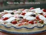 Focaccia tomates, olives, mozzarella, ail des ours & romarin