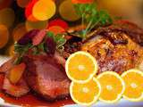 Canard, sauce au jus d'orange, champignons