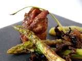 Filets de pigeonneaux aux asperges et champignons noirs