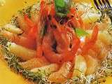 Salade de crevettes aux agrumes et alfalfa