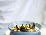 Velouté de céleri et moules à la marinière