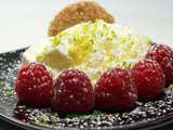 Framboises et mousse de fromage blanc, gingembre et citron vert