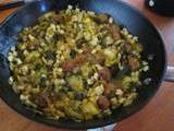 Wok de chou de chine, ail des ours et saucisses au gigembre