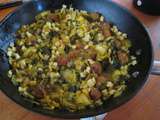 Wok de chou de chine, ail des ours et saucisses au gingembre