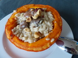 Potimarron garni de son risotto aux champignons