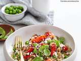 Salade de quinoa, fraises et petits pois