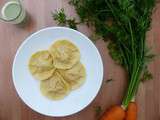 Ravioles de lieu noir et carottes, sauce aux fanes de carottes