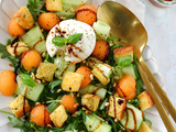 Salade de melon, burrata et croûtons de brioche