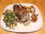 Gigot confit au miel, thym et romarin, pleurotes en persillade