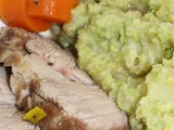 Rôti de veau, carottes et purée de chou romanesco-pomme de terre