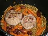 Paupiettes de veau aux dattes et petits pois carottes