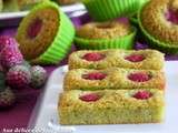 Financier au thé matcha et aux framboises