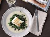 Cabillaud poêlé au boudin et sauce au vin blanc