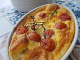 Clafoutis de fèves, mozzarella et tomates