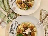 Linguine, sauce aux champignons et boulettes végétales