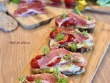 Tartines gratinées tomates mozzarella au jambon d’Auvergne