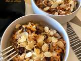 Triade de riz pilaf aux raisins secs, carotte râpée et amandes effilées