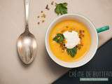 Crème de butternut, chèvre frais et éclats de pistache