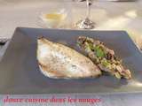 Filet de dorade, fumet crèmé et compotée de châtaignes-poireaux