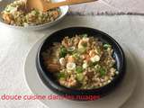 Orge perlé en risotto et crevettes roses