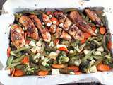 Poulet teriyaki et légumes rôtis, sur une plaque (one pan)