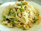 Tagliatelles aux crevettes et petits pois