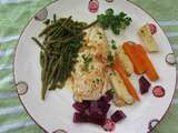 Filets de poulet aux petits légumes, sauce aux agrumes