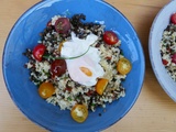 Salade de lentilles, boulgour et œuf poché